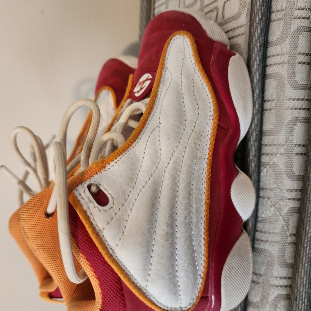 Jordan White and Red Sneakers with Textured Design